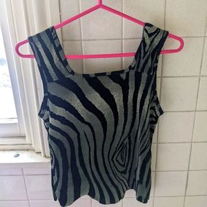 VINTAGE GREEN AND BLACK DIAGONAL STRIPED SQUARE NECK TANK
